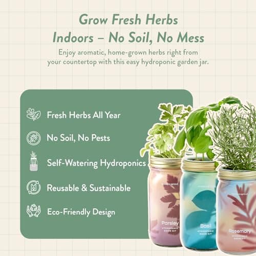 Modern Sprout Garden Jars + Smart Growbar Bundle - Self-Watering Hydroponic Herb Growing Kit with Full-Spectrum LED Grow Light, Organic Herb Seeds, Smart App, Adjustable Brightness, Ideal for Gifting - Thumbnail 2