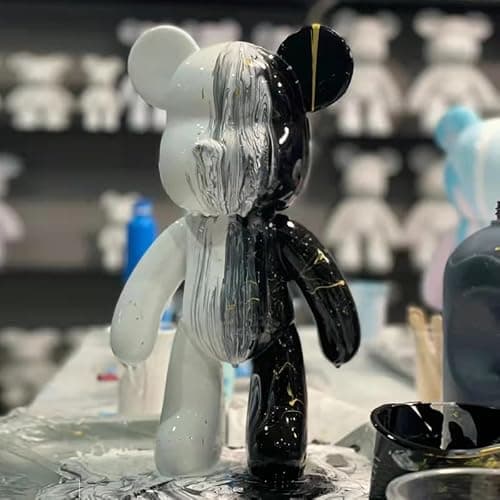 Coniuty DIY (Black+White+Gold, 9 Inch) Fluid Bear + Bear Keychain Figure Paint Set for Creative Graffiti Art Multicolor Painting - Thumbnail 4