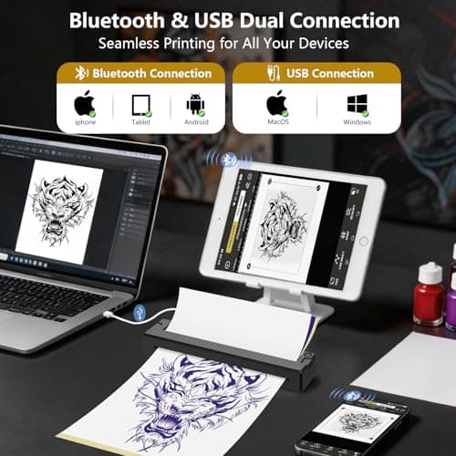 Bagana Tattoo Stencil Printer, 2-in-1 Wireless Bluetooth Thermal Printer for Tattoo Stencils & Documents, Portable Temporary Tattoo Transfer Machine Kit for Tattoo Artist & Beginner, Black - Thumbnail 4
