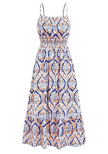 BTFBM Summer Dresses for Women 2026 Sundresses Sleeveless Spaghetti Strap Boho Beach Vacation Outfits Spring Maxi Dress(Blue Geometry, Small) - Image 1