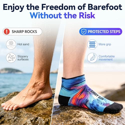 RANDY SUN Low Cut Quick-Dry Barefoot Beach Socks with Anti-Slip TPE Sole, Breathable Lightweight Shoes for Sand, Seamless Aqua Socks, Black Galaxy Size 29 - Thumbnail 2