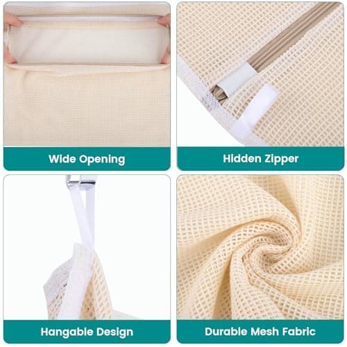 Dntorx 6 Pack Durable Cotton Mesh Laundry Bags for Delicates, Natural Cotton Laundry Bags Mesh Wash Bags with Sturdy Zipper for Underwear Bras Socks Clothes Storage Washing Machine Safe (M+L+XL) - Thumbnail 6