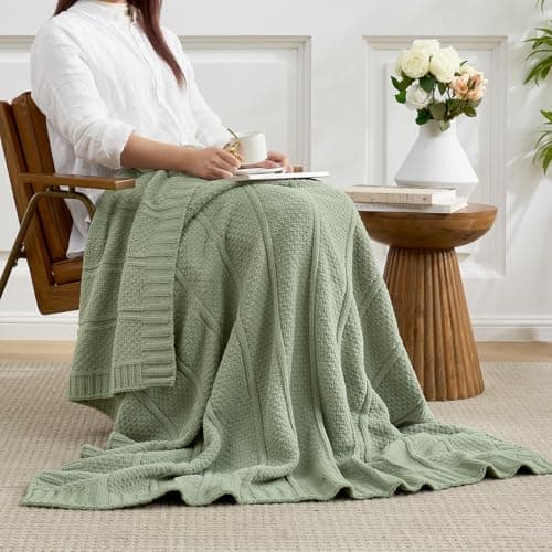 Amélie Home Premium Chenille Throw Blanket, Soft Cozy Moss Stitch Knit Blanket for Couch, Sofa, Chair, Home Decor, Sage Green 50"x60" - Thumbnail 5