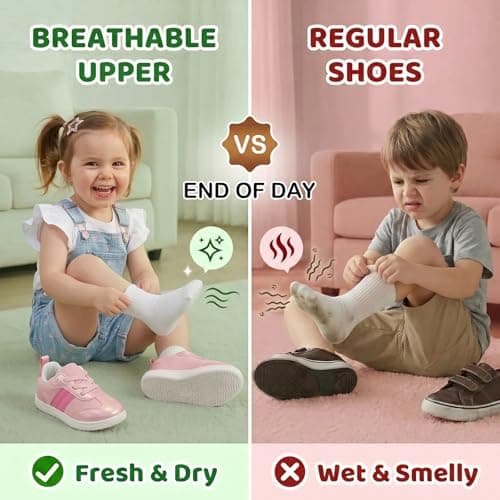 WIDE TOE BOX Toddler Girl Shoes Wide Girls Barefoot Tennis Shoe Lightweight Kids Sneakers with Hook and Loop Breathable Water Pink Toddler Size 5 - Thumbnail 6
