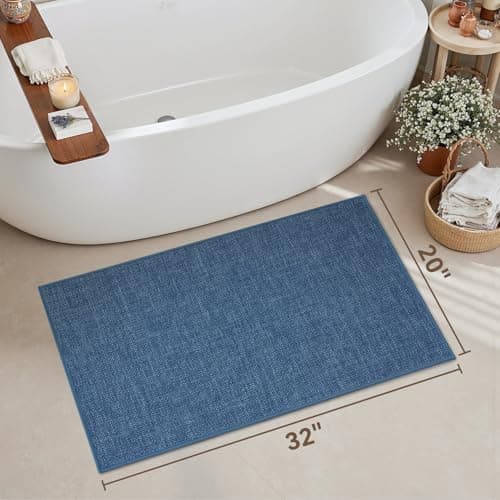 MontVoo Bath Mat Rug-Ultra Thin Non Slip Bath Mats for Bathroom Mat Quick Dry, Rubber Backing Washable Bathroom Rugs Fit Under Door, Absorbent Bath Rugs for Floor,20"x32",Blue - Thumbnail 6