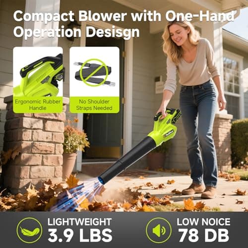 PULITUO Leaf Blower Cordless, 500CFM/ 125MPH Lightweight Cordless Blower with 2X 4.0 Batteries and Fast Charger, Variable Speed Battery Leaf Blowers for Lawn Care, Leaves, Grass, Patio, Yard - Thumbnail 3
