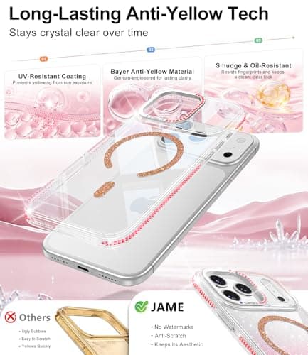 JAME for iPhone 17 Pro Max Case Girly with Magnetic Glitter Card for Women - Thumbnail 6