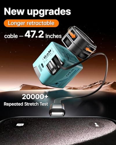 W & O Fast Charger for iPhone17/16/15,60W gan Charger,Retractable Phone Charger Wall Plug with Lightening and Type-C Cables,for iPhone Series, Galaxy S25/24,Android and More（Blue） - Thumbnail 3