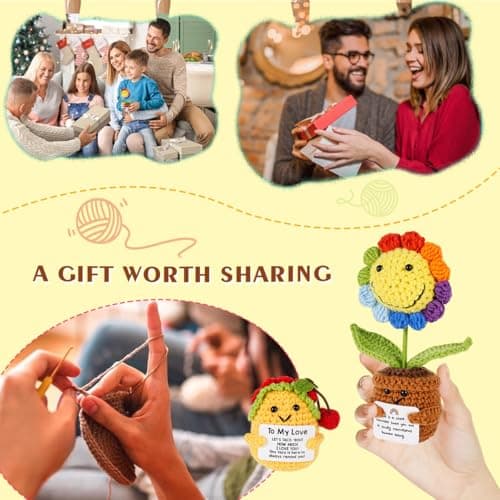 2 Pack Positive Crochet Animals Birthday Gifts for Women Men Includes Motivational Cards and a Wooden Base Cute Small Gift for Son Mom Dad Daughter Sister Friend Coworkers - Thumbnail 5