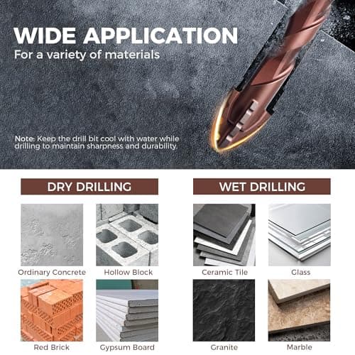 Masonry Drill Bit Set 10 Pcs (1/8"-1/2"), Four Blade Serrated Eccentric YG6T Carbide Drill Bits for Concrete, Cement, Brick, Tile, Marble, Glass and Wood, 1/4" Hex Shank, with Storage Case, Brown - Thumbnail 6