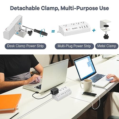 Desk Clamp Power Strip USB C - Charging Station for Multiple Devices - Multi Plug Outlet Extender - Desktop Mount Surge Protector with 4 Outlets 4 USB Ports for Phone, Tablet, Computer - Thumbnail 5