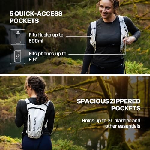 EVERFUN Hydration Backpack Running Vest Small Hiking Water Backpack with 1.5L Water Bladder, Lightweight Reflective Phone Holder Hydro Pack for Trail Running, Biking, Race, Marathons, Gray - Thumbnail 5