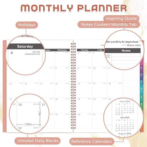 2026-2029 Monthly Planner - 3 Year Planner 2026-2029, July 2026 - June 2029, 9" x 11'', 3 Year Calendar Planner 26-29, 36 Monthly Calendar with Tabs, Notes Pages, Inner Pocket - Pink - Thumbnail 3