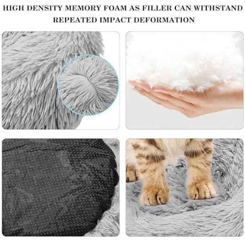 Calming Dog Bed for Small Melium Large Dogs Donut Washable Pet Bed for Puppy and Kitten Anti-Anxiety Donut Warming Cozy Soft Round Bed with Slip-Resistant Bottom (Grey, 24" L x 24" W x 8" Th) - Thumbnail 3
