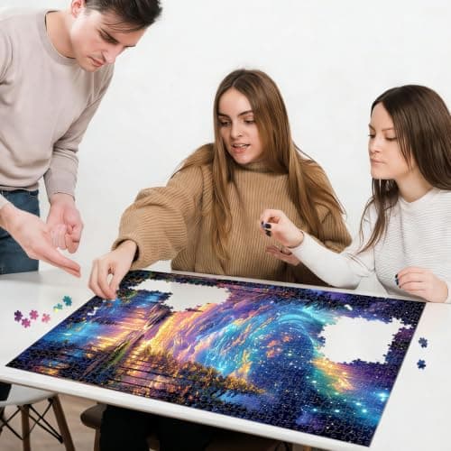 Starry Aurora Lake Puzzles for Adults 1000 Pieces,Impossible Hard Challenging Jigsaw Puzzles,Thick Pieces with Matte Finish,Relaxing Night Sky Wall Art Decor,Stress Relief Gifts for Mom Dad - Thumbnail 2