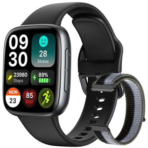 Smart Watch for Men Women, 1.85" AMOLED Ultra-Clear Screen Smartwatch Compatible iPhone/Samsung/Android, 100+ Sport Modes Fitness Tracker with Heart Rate/SpO2/Sleep Monitor 3ATM Waterproof, 2 Bands - Image 1