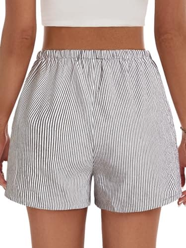 GKBK Boxer Shorts for Women Gingham Pajama 2026 Summer Spring Casual Lounge Sleep Striped Pinstriped Shorts Y2K Beach Bottoms Black White Stripe XL - Thumbnail 4