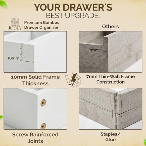 JODLY Bamboo Kitchen Utensil Drawer Organizer for Silverware | 100% Natural Expandable 14-20 Inch Kitchen Drawer Organizers for Utensils | Non-Slip Base | Screwed Joints for Long-Lasting Durability - Thumbnail 3