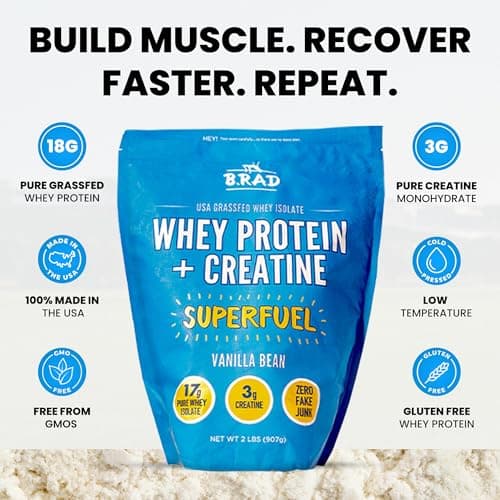 B.rad Superfuel - Grass Fed Whey Protein Isolate Boosted with Creatine | Farm-Fresh, Easy-to-Digest, Clean Ingredients | 2 Pounds | 100% USA Sourced | Vanilla Bean - Thumbnail 4