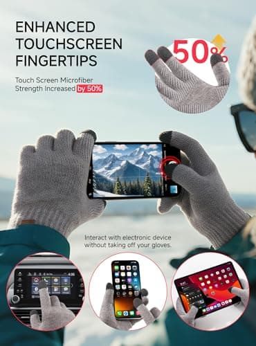 TRENDOUX Cold Weather Gloves for Men: Winter Touch Screen Merino Wool Big Hand Gloves, Mens Warm Lined Non-slip Soft Glove for Outdoor Hiking Driving Running Typing Gift X-Large Size MIDGRAY - Thumbnail 4