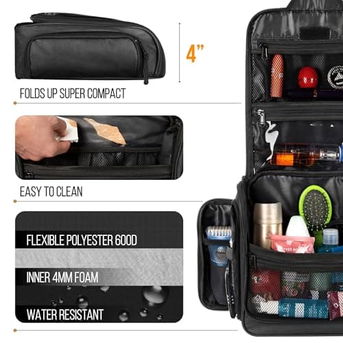 Travel Toiletry Bag for Men and Women - (10.6”x10.6”x3.2”) Large Hanging Toiletry Organizer - Waterproof Hygiene Bag with Metal XXL Swivel Hook, with Sturdy Zippers and 19 Compartments for Toiletries - Thumbnail 6