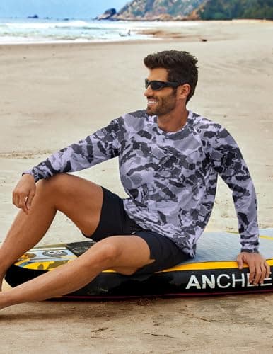 PINSPARK Men's UPF 50+ Sun Protection Shirts Quick Dry Long Sleeve Fishing Shirts for Men Lightweight Beach Swim Shirt Grey - Thumbnail 3