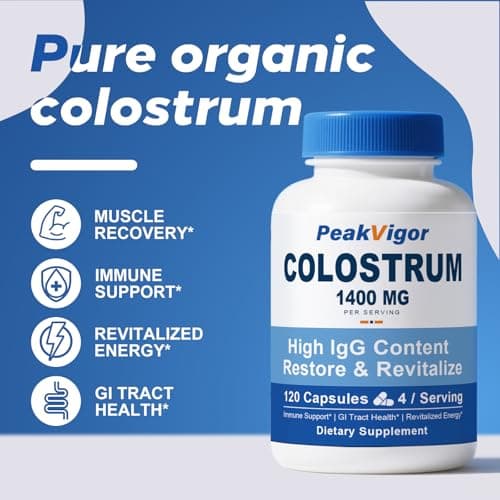 PeakVigor Organic Bovine Colostrum Capsules, 1400mg Colostrum Supplement Powder for Immune & Gut Support, Energy Support, Skin Health, Hair Growth - No Fillers, Non-GMO, 120 Capsules - Thumbnail 4
