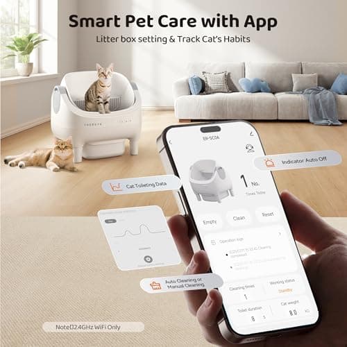 Thereye Self Cleaning Cat Litter Box, Open-Top Automatic Litter Box with APP Control, Safety Sensor and 10L Large Waste Bin, Smart Kitty Litter Boxes with Trash Bags and Mat for Multiple Cats - Thumbnail 3