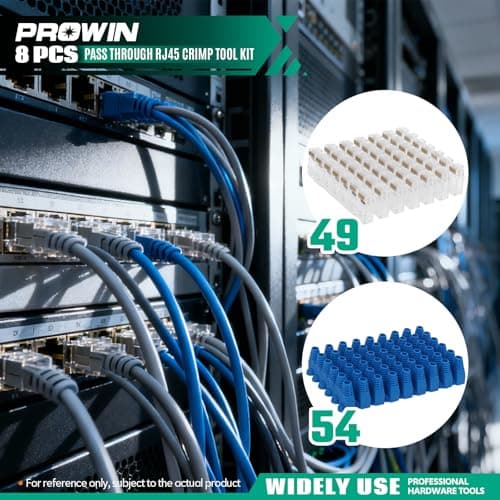 Prowin Pass Through RJ45 Crimper Kit with Cable Tester, Ethernet Crimping Tool for Cat5 Cat5e Cat6 Cat6a & RJ11 RJ12 Connectors (Includes Stripper, Blades) Professional Network Tool Set - Thumbnail 6