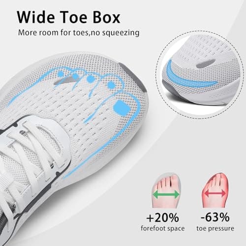 Wirpex Women's Wide Toe Box Walking Shoes–Non Slip Comfortable Cushioned Fashion Sneakers for Bunions Lightweight Zero Drop Tennis Running Shoe with Roomy Fit Grayish-White Size 6.5 - Thumbnail 4