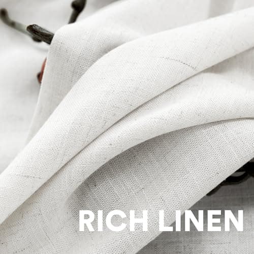 PrinceDeco Linen Curtains with Attached Valance for Living Room 95 inch Length 2 Panels Set,Light Filtering Farmhouse Curtains for Bedroom Privacy Window Treatment Not See Through,W52 x L95, White - Thumbnail 3
