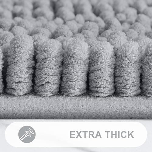 Grandaily Chenille Striped Bathroom Rugs 36x24, Extra Thick and Absorbent Bath Mats, Non-Slip Soft Plush Shaggy Shower Carpet, Machine Wash Dry, Bath Rug for Bathroom, (Large, Light Grey) - Thumbnail 4