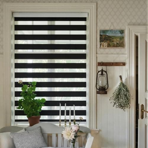 GHV Corded Zebra Blinds for Windows Blackout Blinds Dual Layer Privacy for Home and Office (Black, 36 in(W) x 72 in(H)) - Image 1