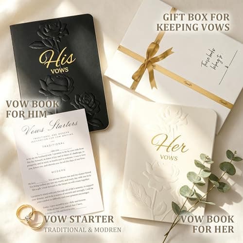 SEEBERY Wedding Vow Books His and Hers - 3D Embossed Cover with Gold Foil, 28 Lined Pages - Premium Wedding Gift & Registry Must Haves for Bride to Be - Ceremony Essentials & Registry Search - Thumbnail 2