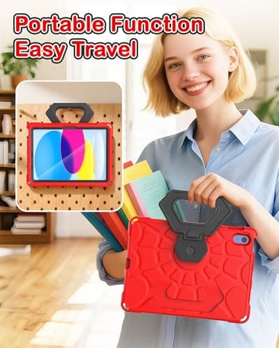 YIHE Shockproof Kids Case for iPad (A16) 11th Generation 11 Inch 2025/ iPad 10th Generation 10.9 inch 2022, Durable Protective Cover with Built-in Screen Protector & Stable Stand, Red Black - Thumbnail 5