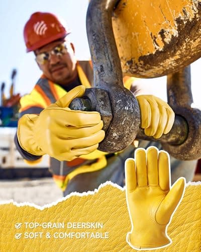 OZERO Leather Work Gloves: Mens Deerskin Gloves for Men & Women (Gold, XL) - Thumbnail 2