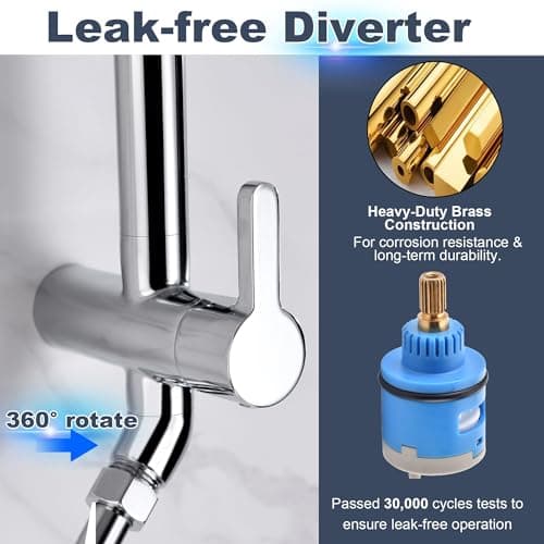 Rain Shower System with Shelf, 12 Inch Rain Shower Head Set with Hand Shower Head, SonTiy Dual Shower Combo with Height Adjustable Holder, Brass Valve, Chrome - Thumbnail 5