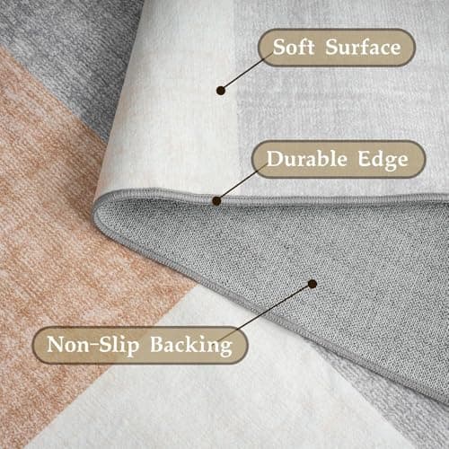 HOMFINE Washable Area Rug - Geometry Style Modern Rugs for Living Room, Bedroom, Machine Washable Rug Soft Non Slip Non Shedding Area Rug - Grey Brown, 5'x7' - Thumbnail 5