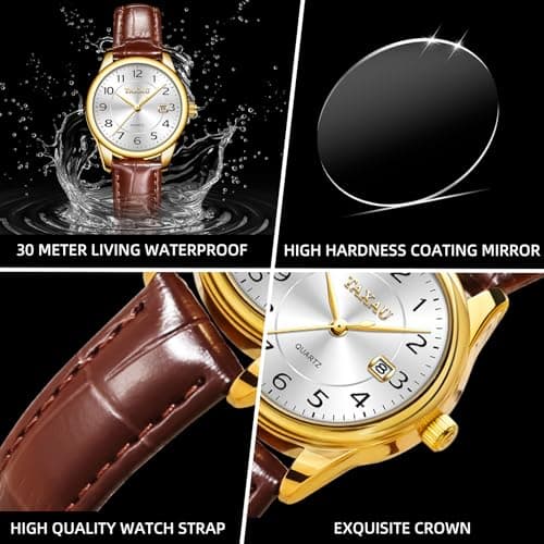 Taxau Watch for Women Brown Leather Band Womens Waterproof Watch Ladies Dress Watches Large Arabic Numerals Small Face Female Watch Leather Strap with Date Easy to Read Reloj para Mujer - Thumbnail 3