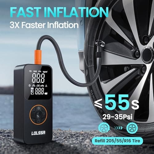 Tire Inflator Portable Air Compressor-Tire Pump 150PSI Cordless Electric for Car, Motorcycle, Bike, Ball, with Tire Gauge Pressure, Dual-Use Type（Dark） - Thumbnail 2