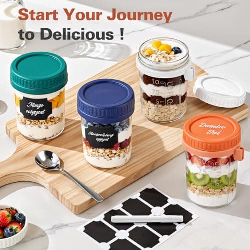 Cozyverge 4 Pack Overnight Oats Containers with Lids and Spoons, 16 oz Airtight Oatmeal Container with Measurement Marks, Overnight Oats Jars for Cereal Fruit Vegetable Milk Salad Yogurt Meal Prep - Thumbnail 4