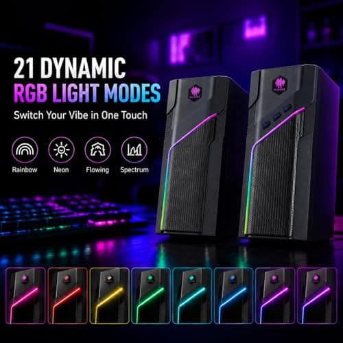 museeq W-206RE RGB Desktop Speakers for Gaming PC, Bluetooth & USB Computer Speakers for Monitor and Laptop, Touch Control Stereo Speakers with 21 LED Light Modes - Thumbnail 2