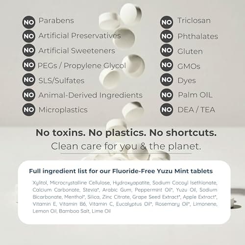 Tidalove Citrus Yuzu Mint Fluoride-Free Toothpaste Tablets with Nano Hydroxyapatite | Natural Whitening, Enamel Strengthening, Plastic-Free & Travel-Friendly (1 Month Refill)-62 Tablets - Thumbnail 5