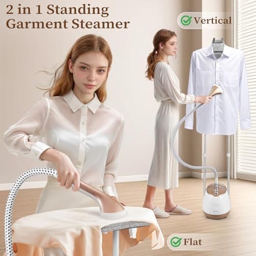 HAPAIS Steamer for Clothes,1800W Standing Garment Steamer 30s Heat-up with Adjustable Stable Double Rod,2-in-1 Flat & Hanging Ironing,Clothes Steamer with 10 Fabric Steam Modes - Thumbnail 3