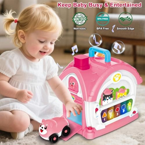 DELUTIQUE Montessori Toys for 1 Year Old Girl Gifts, Musical Toys for Toddler 1-3 with Play Phone, Mirror, Piano, Educational Baby Toy for 12-18 Months Birthday Gifts - Thumbnail 5