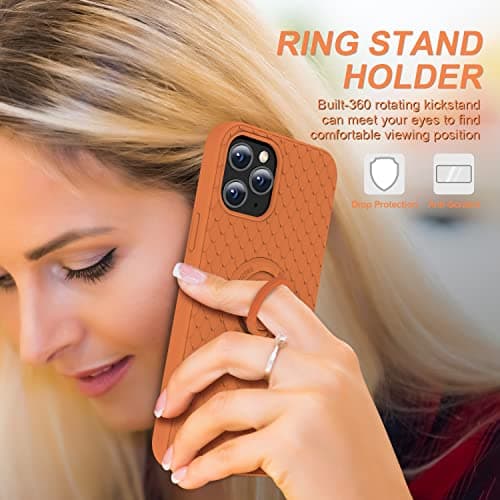 TISOOG Compatible with iPhone 12 Pro Max Case [Cute Dragon Scale Series] with Soft Anti-Scratch Microfiber Lining & Ring Kickstand, Liquid Silicone Full Body Protective Case - Bright Orange - Thumbnail 2