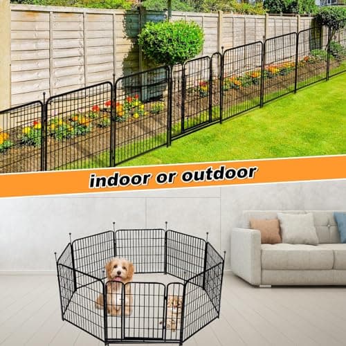 Getlay Garden Fence with Gate 36 in(H)×27 in(L) 14 Panels Total 31 Ft(L), Garden Fences and Borders for Dogs, Animal Barrier Fence, Black Metal Decorative Garden Fencing - Thumbnail 4