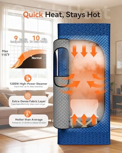 noerishia Portable Sauna for Home with 3L 1200W Steamer, Big Folding Chair, 99 Mins Timer, 9 Levels, Pernoanl Steam Sauna Tent Dual YKK Zippers for Home Spa Detoxification, 32' x32' x 71', Blue - Thumbnail 2