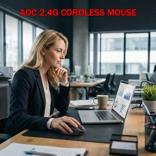 AOC Wireless Mouse, 2.4G Optical Mice with Nano Receiver, Portable Design with Textured Grip, 1600 DPI Adjustable Cordless Mouse Compatible with Notebook, PC, Laptop Black MS400 - Thumbnail 4