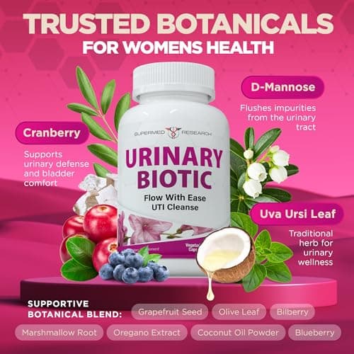 Supermed Research UTI Supplement – Bladder & Urinary Tract Health for Women with D-Mannose, Cranberry, Uva Ursi, Olive Leaf, Marshmallow Root and Oregano – Non-GMO Vegan UTI Pills (120 Capsules) - Thumbnail 2